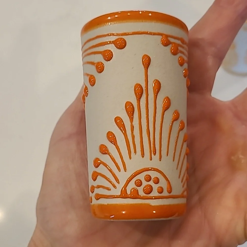 Handcrafted Talavera Ceramic Vases/ Shot Glasses - Orange and Yellow Accents